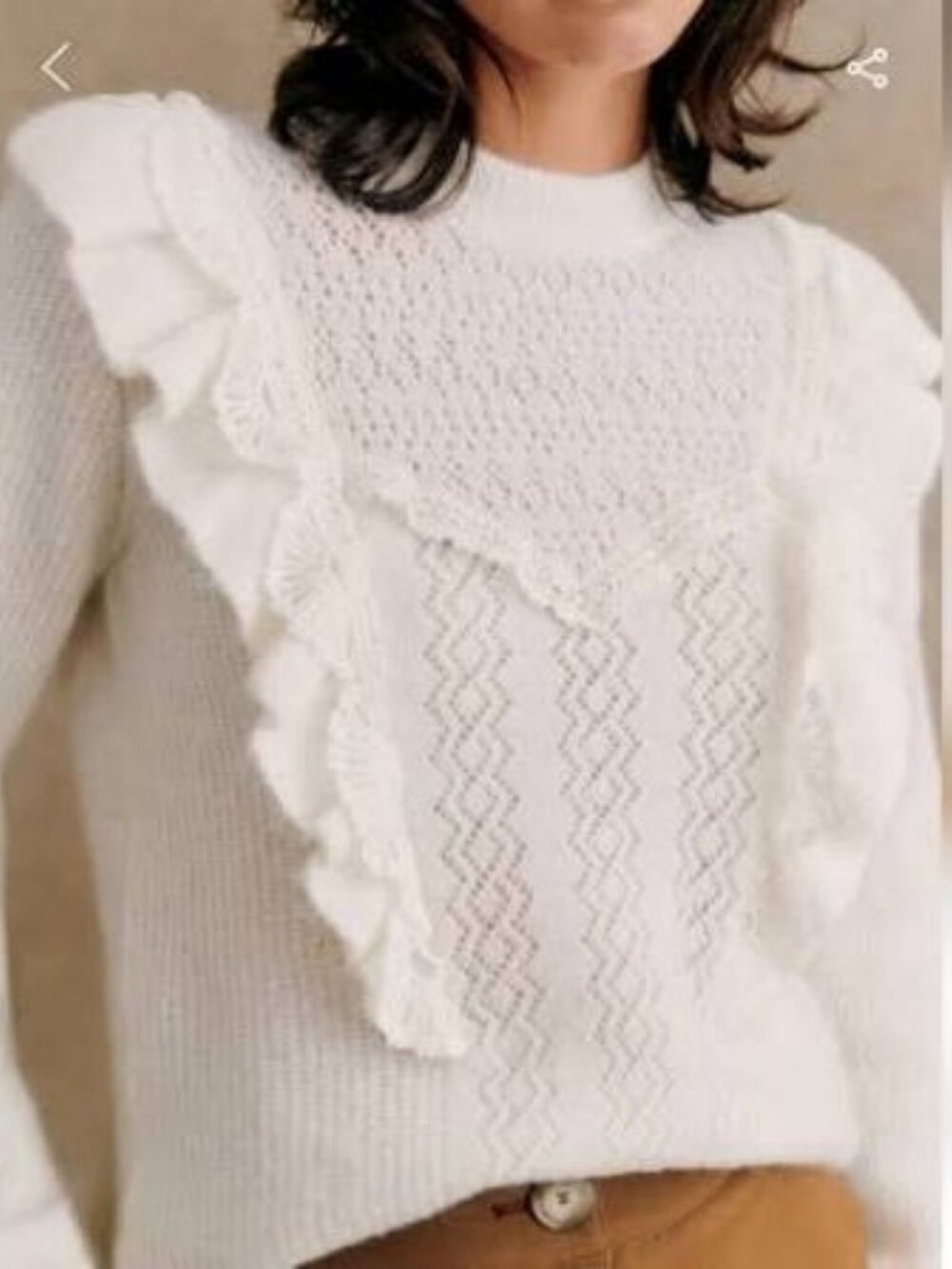 SEZANE Domi Mohair Wool Sweater Medium Ecru Lace Knit Made in Italy Flaw